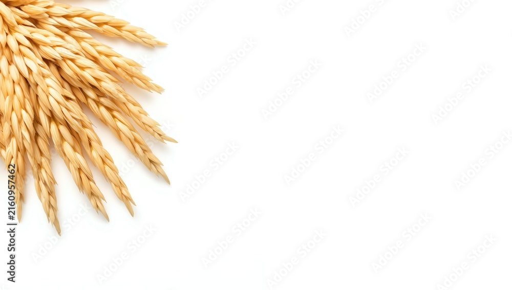 Fototapeta premium Dried Golden Wheat Stems Arranged on a White Background
