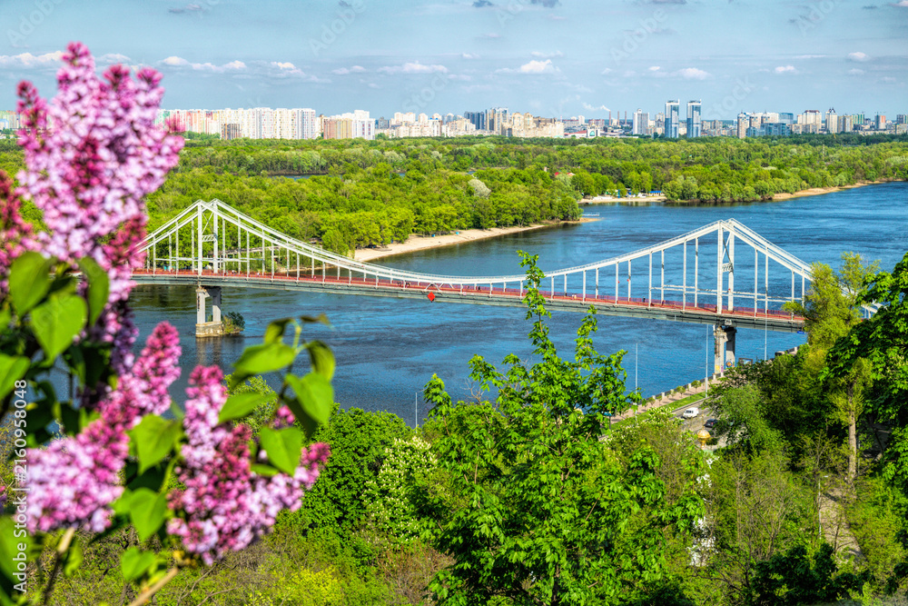 Fototapeta premium Urban Kyiv cityscape, Ukraine. Aerial view 
