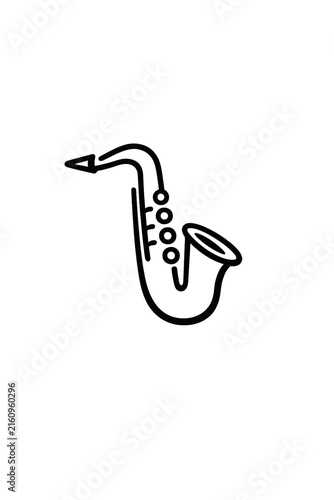 Illustration of alto saxophone with hand-drawn lines in black and white flat style graphic. illustration suitable for .