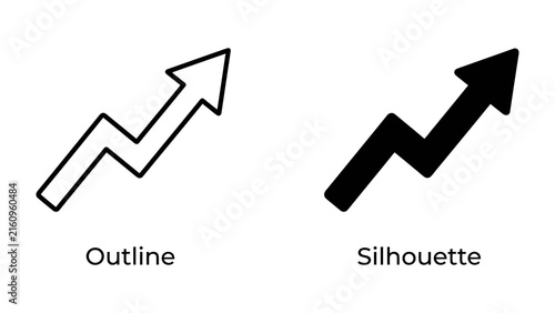 Canvas Print Growth Chart Symbols: Two abstract graphic representations, one in outline and one in silhouette, depict an upward trending arrow with zig-zag lines, symbolizing progress and growth