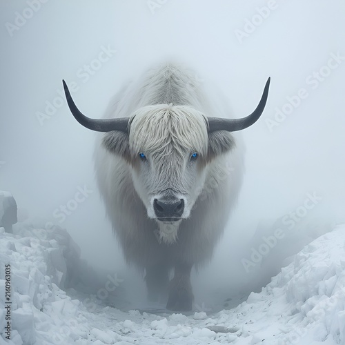 scottish highland cow in snow