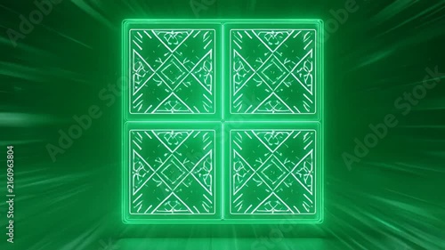 Glowing Geometric Cube Pattern pulsing with light rays during a digital transformation concept