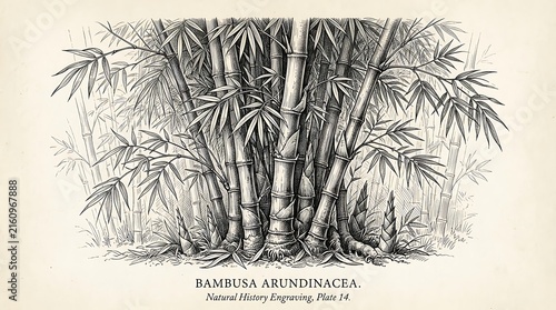 Vintage Botanical Engraving of Bambusa Arundinacea Bamboo