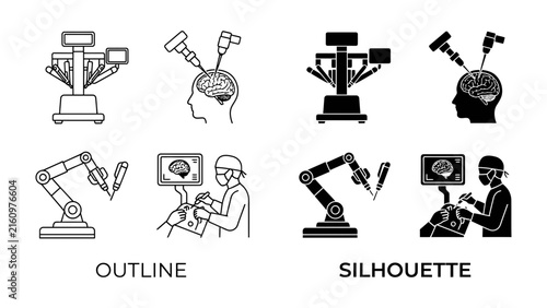 Robotic Surgery Icons: A set of graphic representations illustrating robotic surgical procedures.