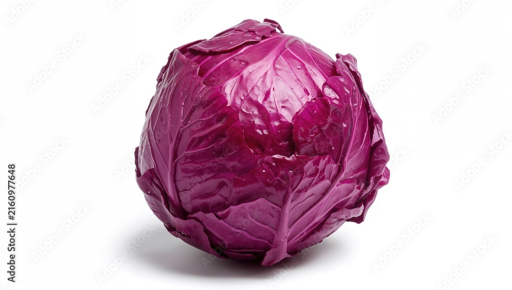 Fototapeta premium Red Cabbage Isolated on White with Fresh Dew Drops