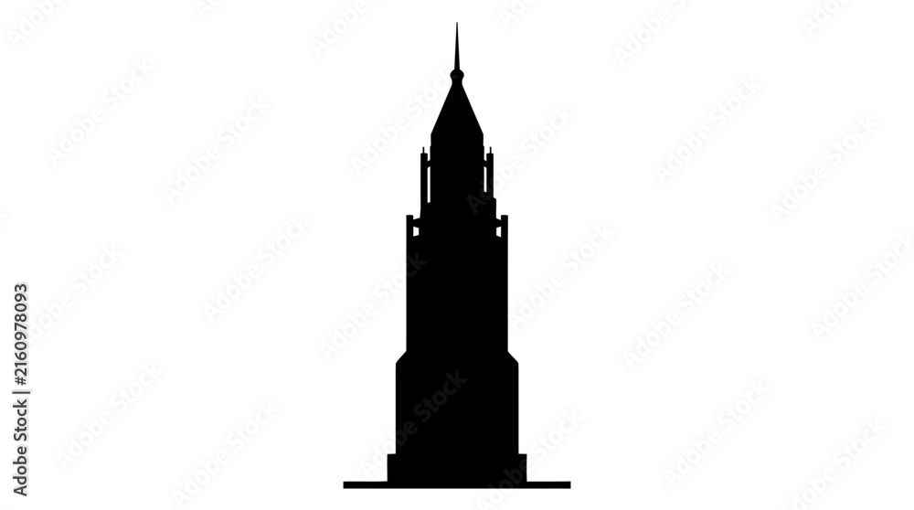 Obraz premium Tall skyscraper building with ornate details is shown as a silhouette