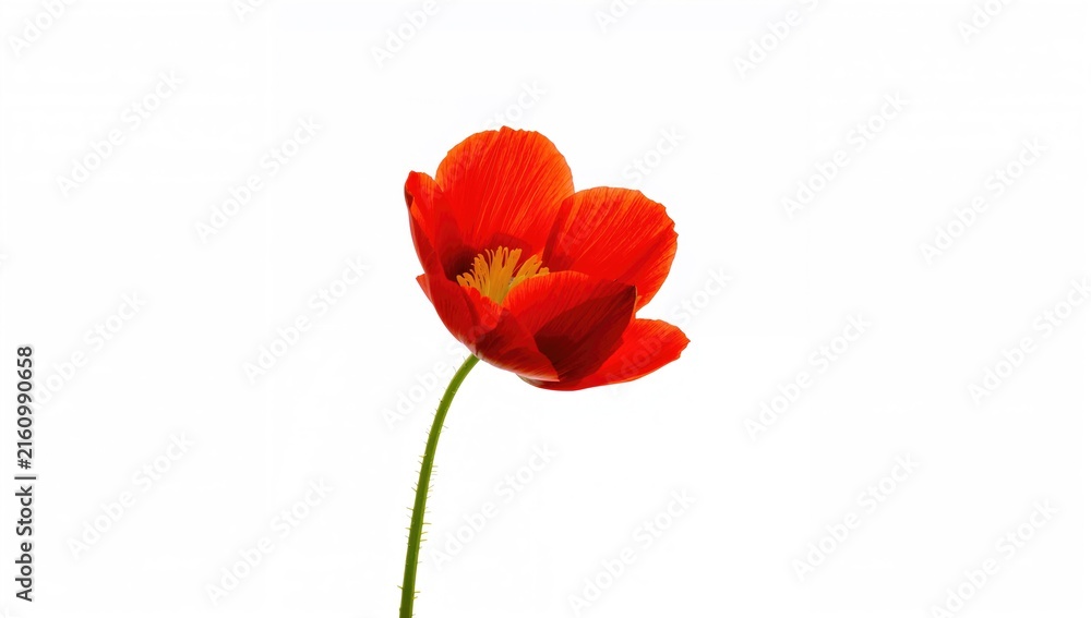 Fototapeta premium Single Red Flower Isolated on White with Delicate Petals