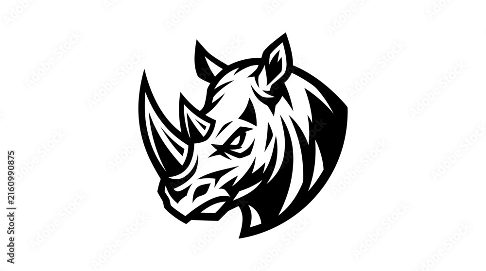 Obraz premium Aggressive Rhino Head Illustration Black and White.