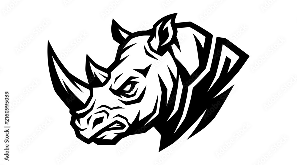 Fototapeta premium Fierce Rhinoceros Head Emblem Black and White.