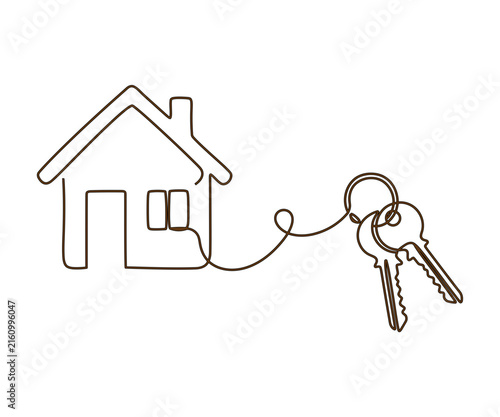 House and Keys Continuous Line Drawing, Real Estate Property Icon, Home Ownership and Mortgage Concept, Minimalist One Line Vector Illustration.
