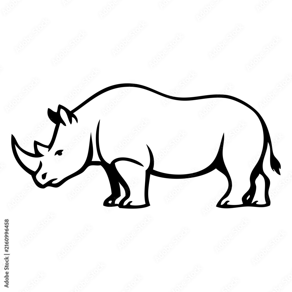 Obraz premium Logotipo fauna africana. Icono con dibujo sencillo con líneas de un rinoceronte visto de perfil 