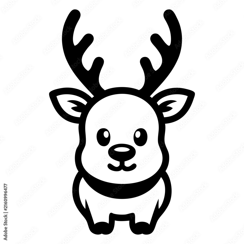 Fototapeta premium Tiempo de Navidad. Icono con dibujo sencillo con líneas de un joven reno Rudolph de Santa Claus, para su uso en tarjetas y felicitaciones
