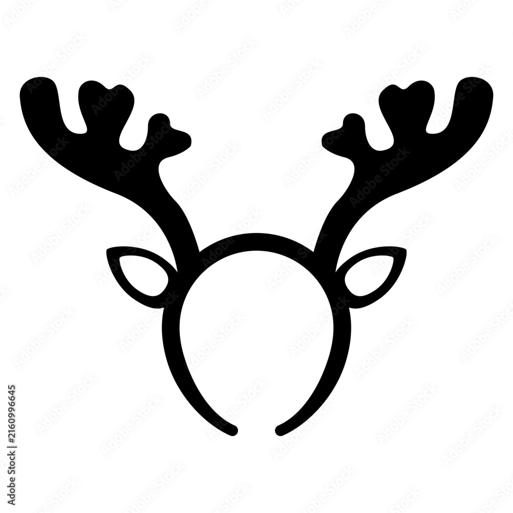 Naklejka premium Tiempo de Navidad. Icono con dibujo sencillo de la silueta de una diadema con cuernos y orejas de reno de Santa Claus
