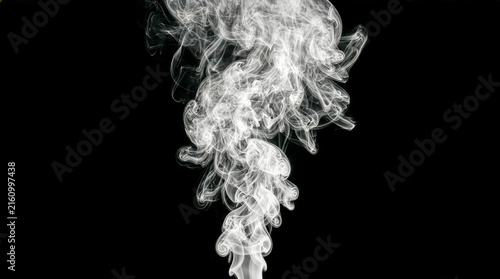 White Smoke Swirls Rising and Dispersing Against Black Background, Abstract Smoke Texture