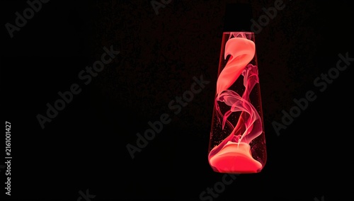 Red Lava Lamp with Colorful Swirls Against a Dark Background