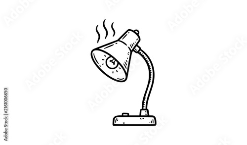 Photography Retro gooseneck desk lamp emitting heat waves monochrome vector illustration