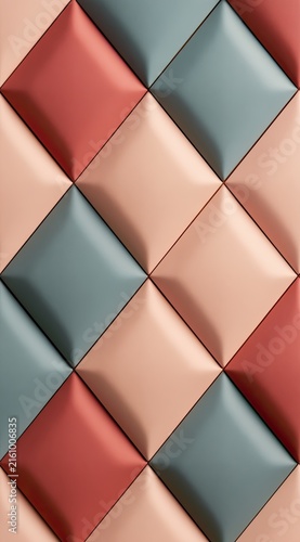 Geometric pattern of alternating textured squares in muted pink, coral, and teal