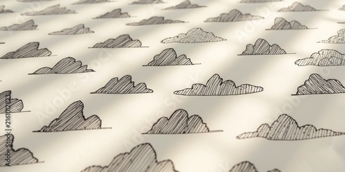 Hand-Drawn Cloud Pattern on Light Background with Soft Shadows