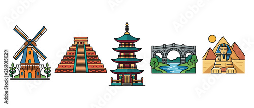 World Landmarks Collection Flat Vector Icons