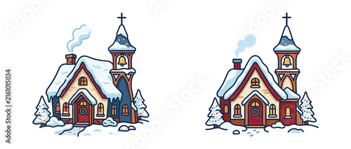 Winter Church Icons Isolated Transparent Background