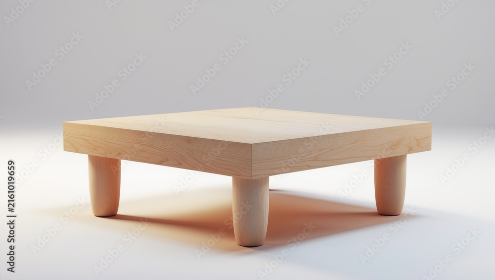 Fototapeta premium Minimalist Wooden Coffee Table with Rounded Legs Isolated on White