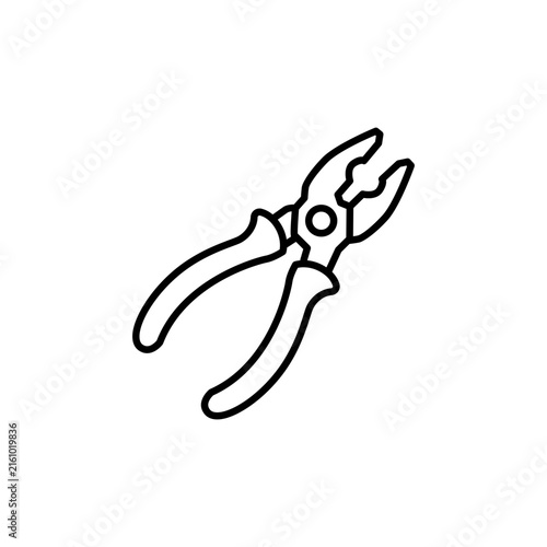 Minimal line art icon depicting a pair of pliers for gripping and cutting wire.