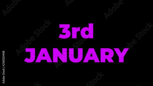 Animated Calendar Icon January 3rd Date Metallic Gold With Special Day Text Isolated On Black Background