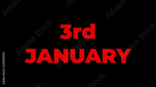 Animated Calendar Icon January 3rd Date Metallic Gold With Special Day Text Isolated On Black Background