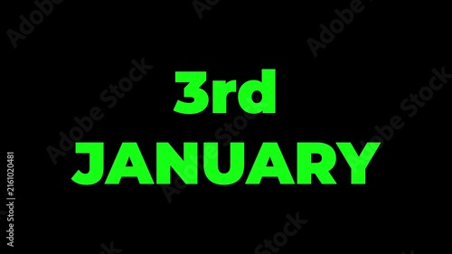 Animated Calendar Icon January 3rd Date Metallic Gold With Special Day Text Isolated On Black Background