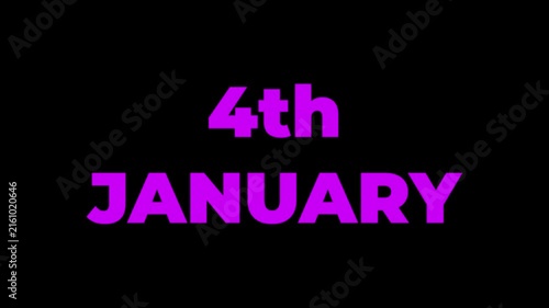 4 January Banner Animation, 4 January calendar animation with transparent screen background. 4k video animation