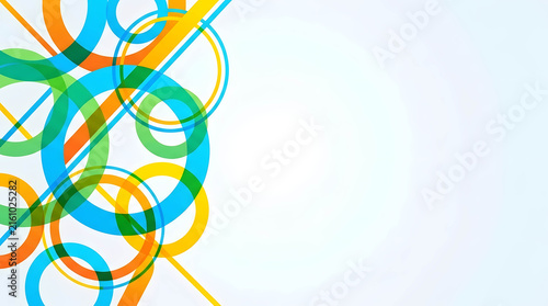 Abstract geometric background with colorful overlapping circles and diagonal lines, modern creative design