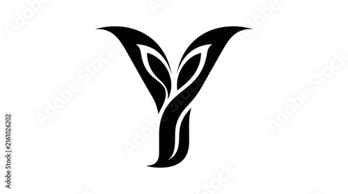Creative Letter Y Black Silhouette Vector with Symmetrical Curved Cutouts, Elegant Abstract Balance Design and Premium Minimalist Style