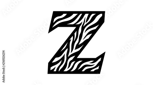 Creative Letter Z Black Silhouette Vector with Dynamic Zebra-Inspired Cutout Pattern, Bold Negative Space and Modern Fashion Aesthetic