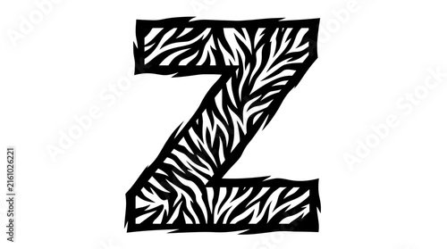 Creative Letter Z Black Silhouette Vector with Dynamic Zebra-Inspired Cutout Pattern, Bold Negative Space and Modern Fashion Aesthetic