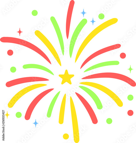 Colorful Fireworks with Starburst and Confetti, New Year Celebration Vector Illustration