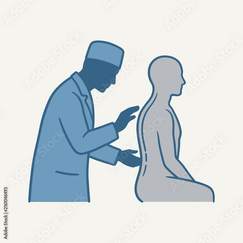 Professional Chiropractor Examining Patient Spine Silhouette Illustration for Medical Wellness and Physical Therapy Services