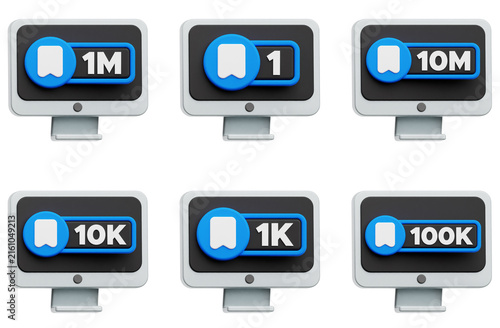 Bookmark Notification 3D Icon Pack Isolated On The White Background