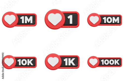 Like Notification 3D Icon Pack Isolated On The White Background