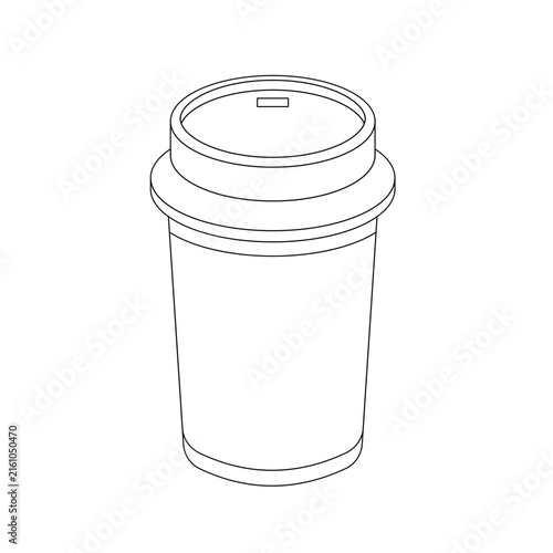 Paper Cup with Lid Outline Icon Illustration on White Background