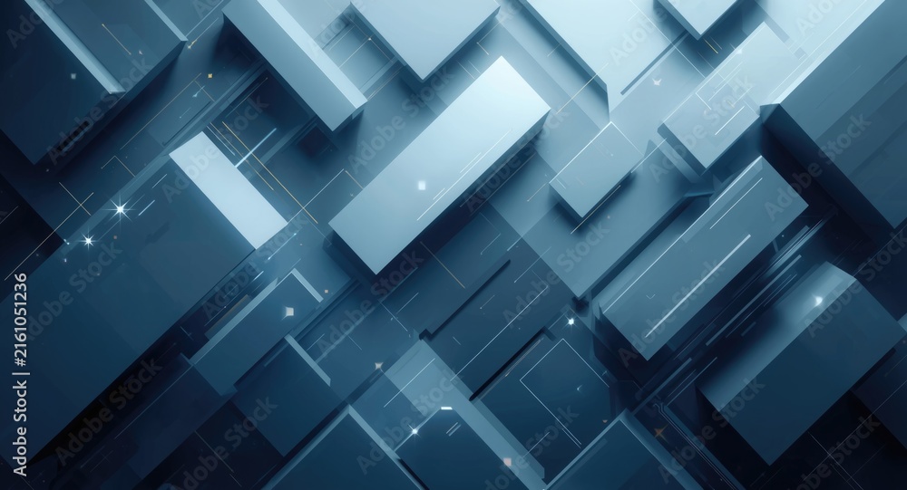 Naklejka premium Abstract Geometric Shapes in Blue Tones with Light Effects
