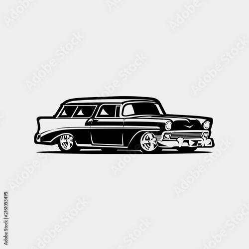 Classic american station wagon sedan monochrome vector isolated SVG