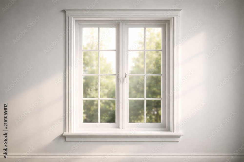 Fototapeta premium Classic Double Window with Natural Light and Greenery Outside