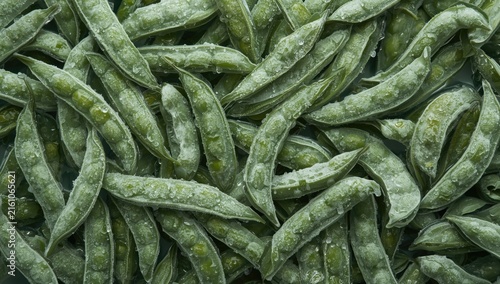 Frozen Green Edamame Pods in a Closeup Arrangement