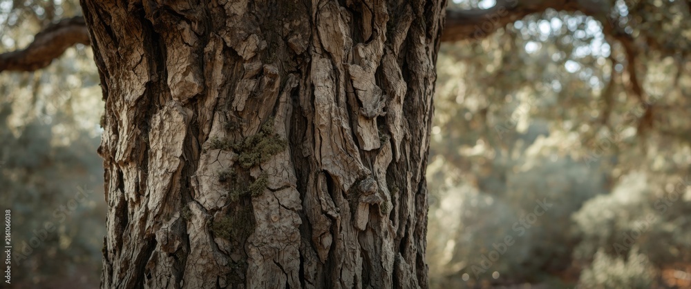 Obraz premium Closeup of a Tree Trunk with Textured Bark in Soft Natural Light