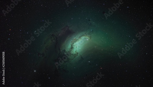 Mystical Spiral Galaxy in Deep Space - Vibrant Green and Black Nebula, Stargazing Perspective