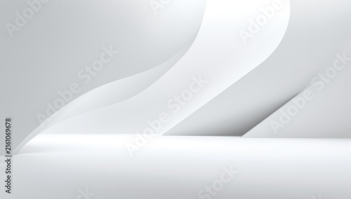 Abstract White Curved Shapes in Minimalistic Space with Soft Shadows