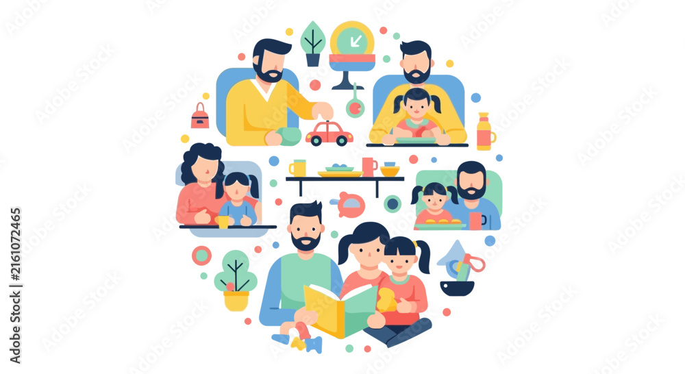 Naklejka premium Happy Family Moments Circle Illustration