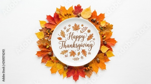A beautiful thanksgiving wreath crafted from vibrant autumn leaves offering a warm and inviting seasonal greeting for all