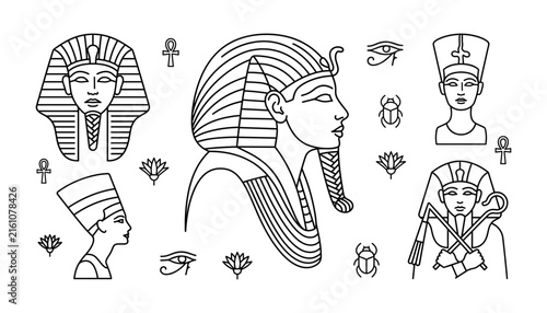Cuadro en lienzo Ancient Egypt history and pharaoh culture line art vector elements set with Tuta