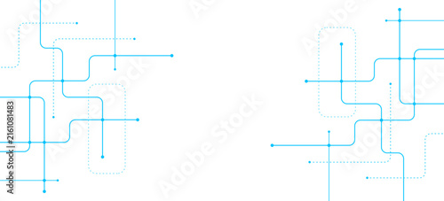 Foto Abstract technology background with blue connecting lines and dots representing